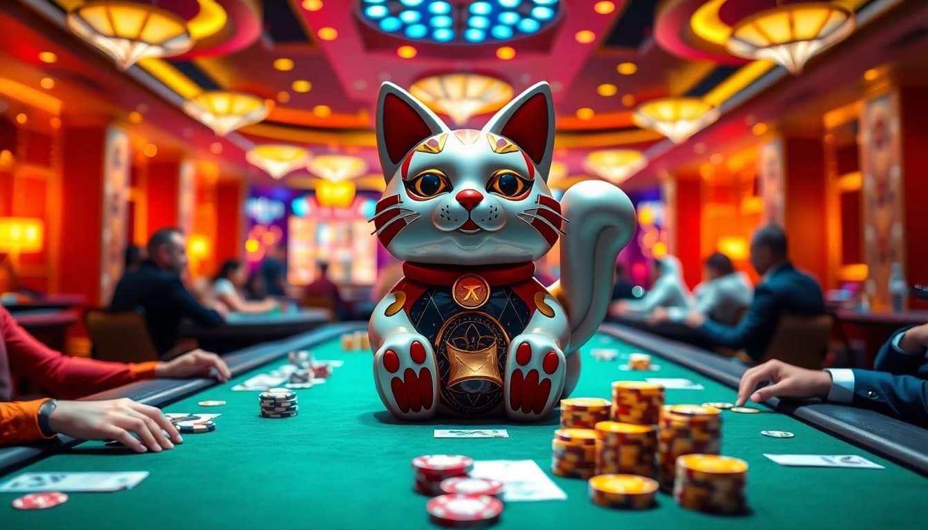 Experience Lucky Neko PG Soft ไม่ต้องโหลด as players spin vibrant slot machines in an exciting casino atmosphere.