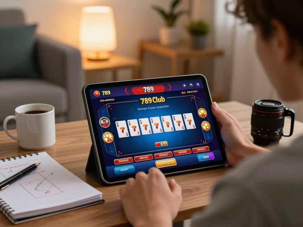Engaging with the 789 club app for online gaming in a cozy home setting, showcasing a dynamic gaming atmosphere.