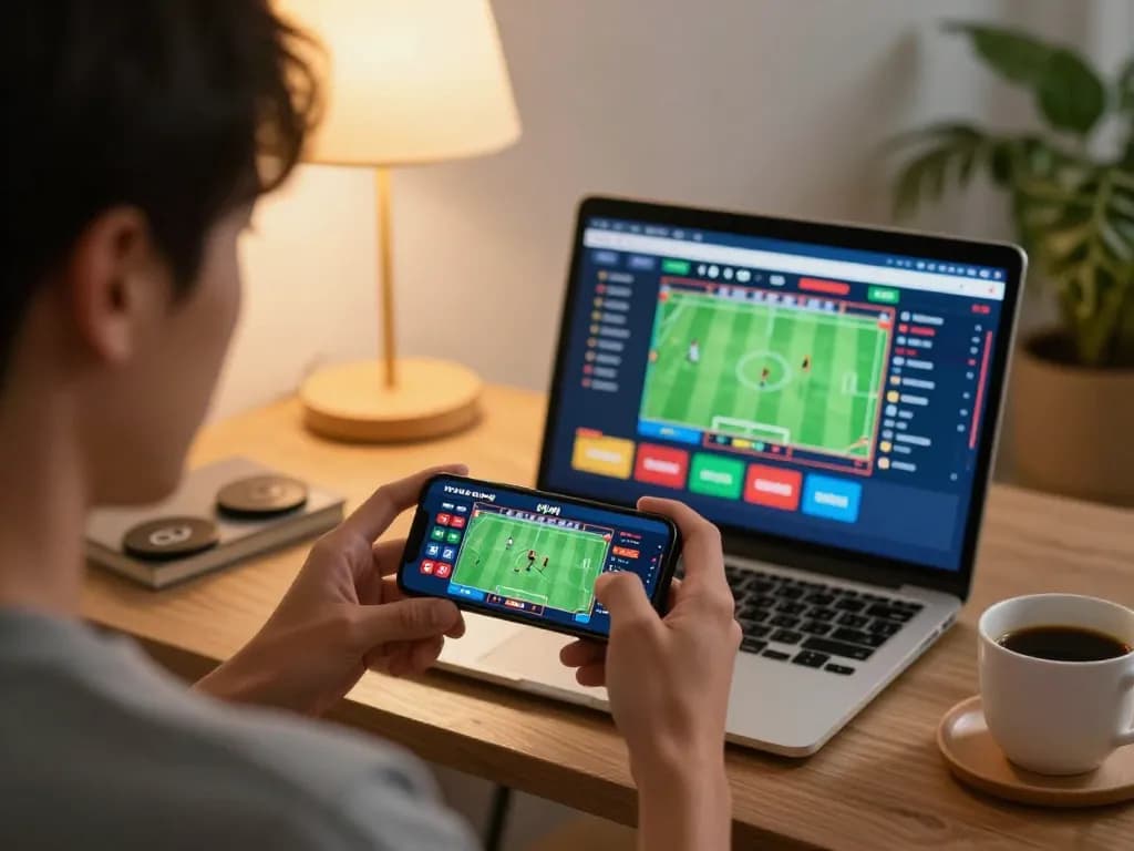 Engaged player using smartphone for yowes jp live betting in a cozy home setting