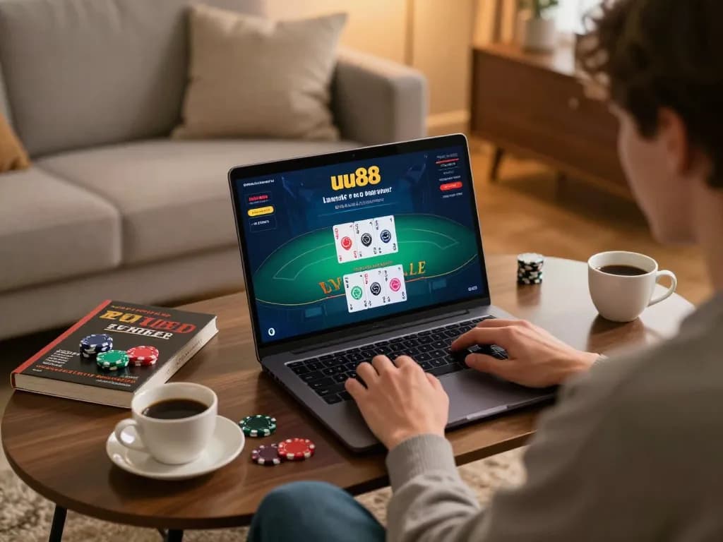 Player enjoying an online blackjack game on uu88 platform, demonstrating enthusiastic gameplay.