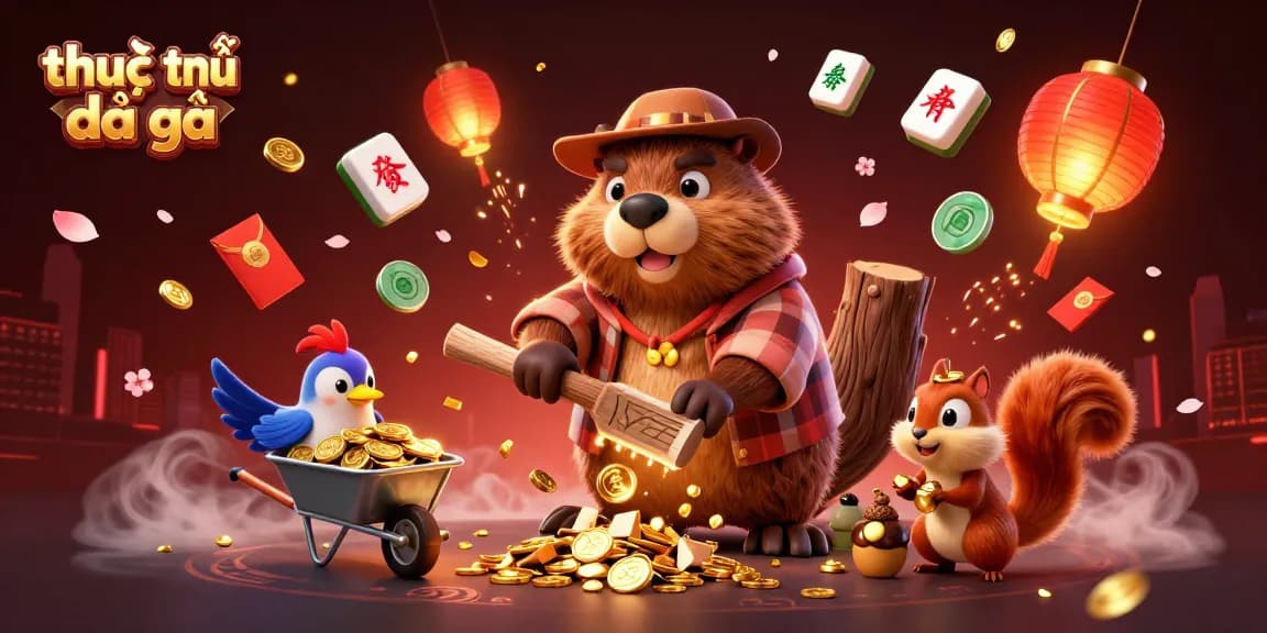 Cockfighting terminology illustrated with animated characters and casino elements like coins and lanterns, highlighting thuật ngữ đá gà for enthusiasts.