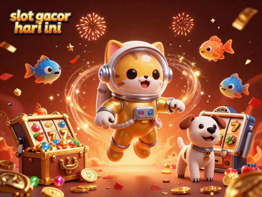 Experience excitement at slot gacor hari ini with vibrant 3D illustration filled with dynamic gaming elements.