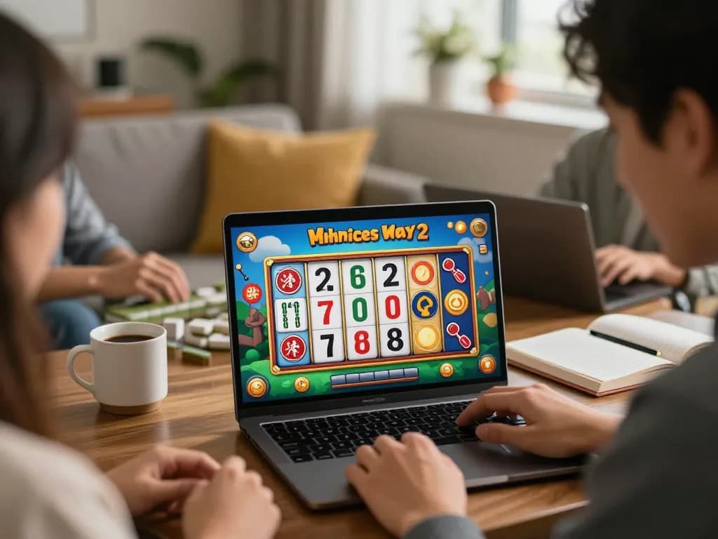 Playing Mahjong Ways 2 online slot game showcases vibrant graphics and engaging gameplay in a cozy living space.