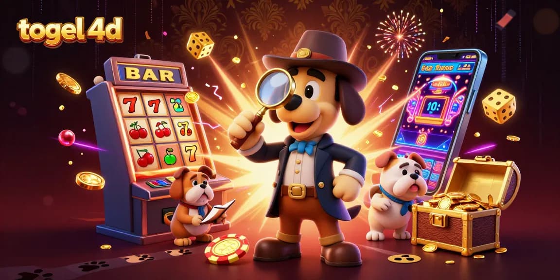 Win big with togel 4d as a bloodhound detective hunts for jackpot clues in this vibrant illustration.