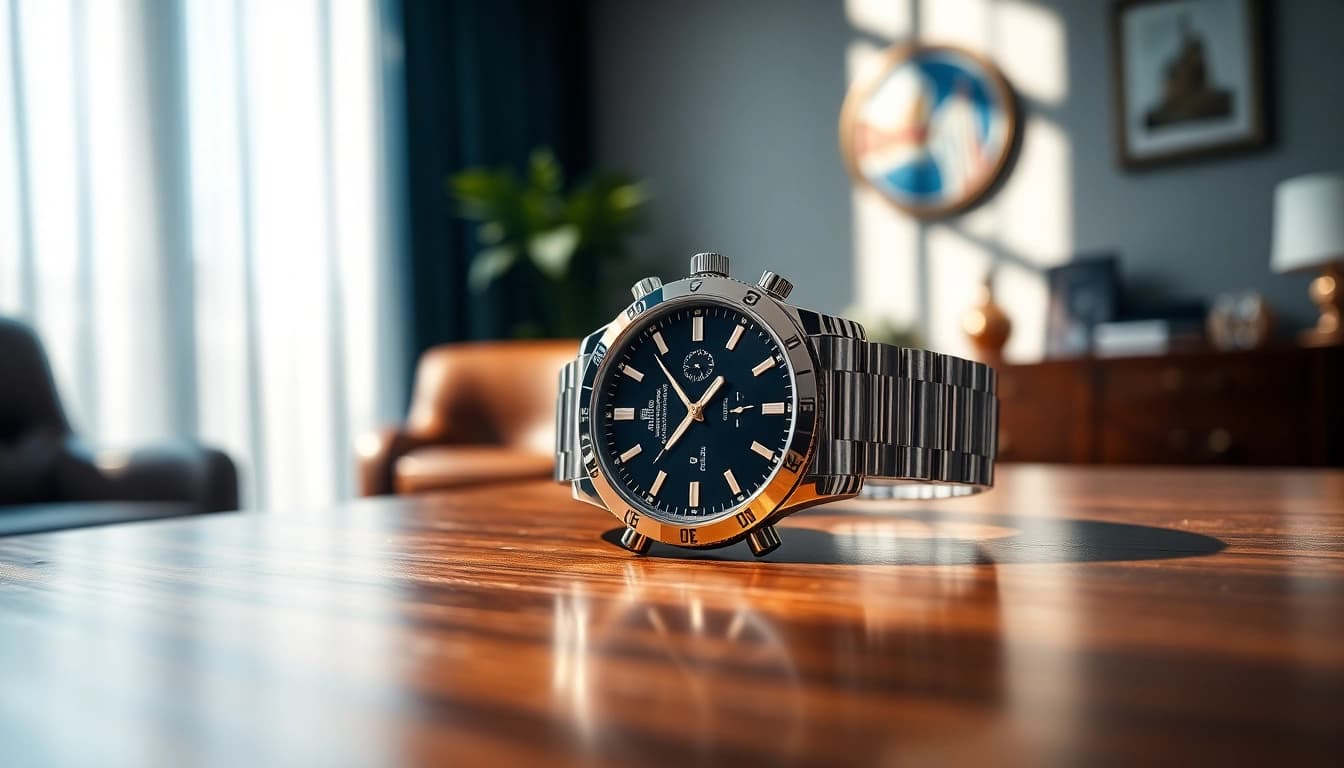 Showcasing a luxurious replica watch with intricate details and a metallic finish.