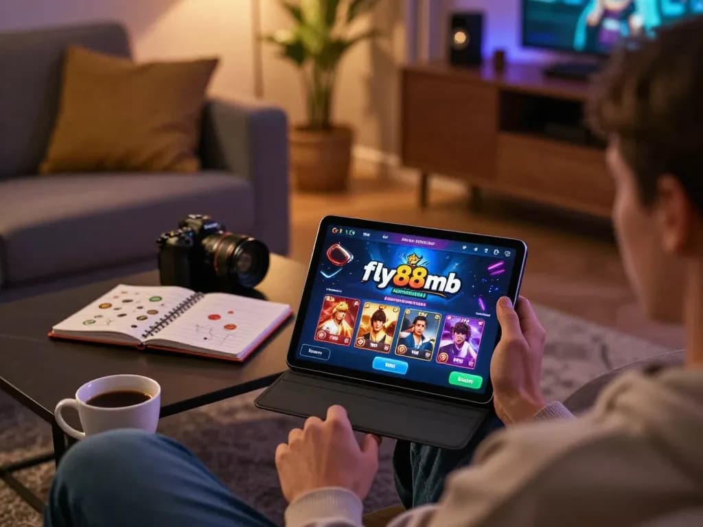 Person playing on fly88mb mobile app in a cozy home setting with strategy notes.