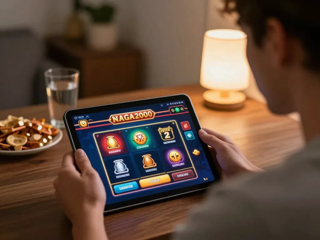 NAGA2000 player engaged in online gaming on tablet with vibrant interface