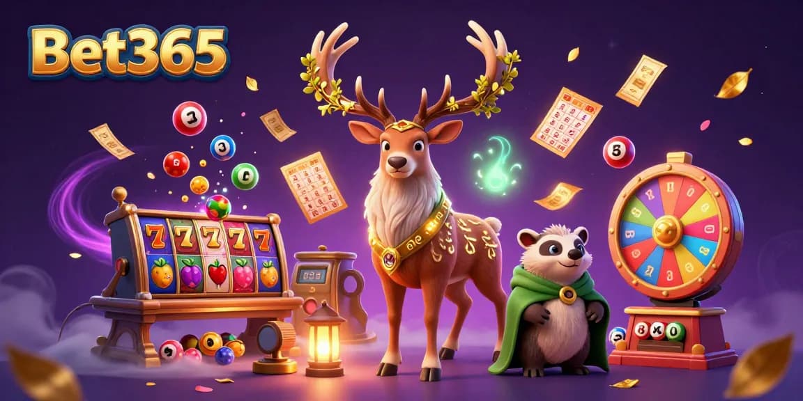 Engage with Bet365's vibrant slots adventure in an ultra-detailed 3D illustration featuring mystical characters.