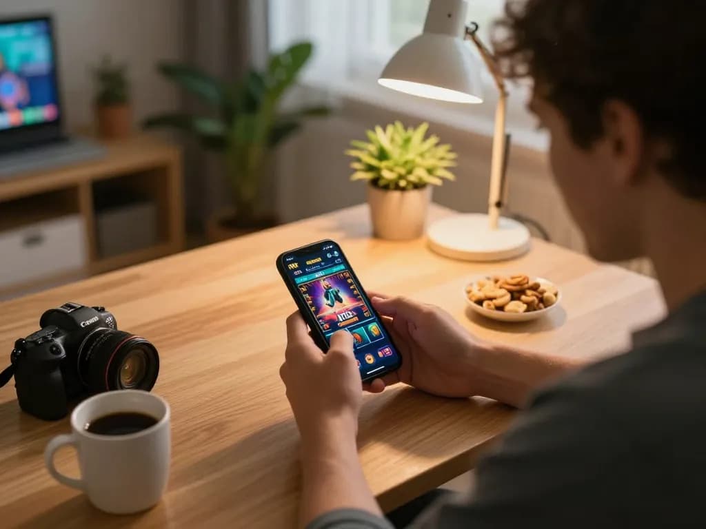 Engaging in mobile gaming on ATQ casino app at home, showcasing comfort and strategy.