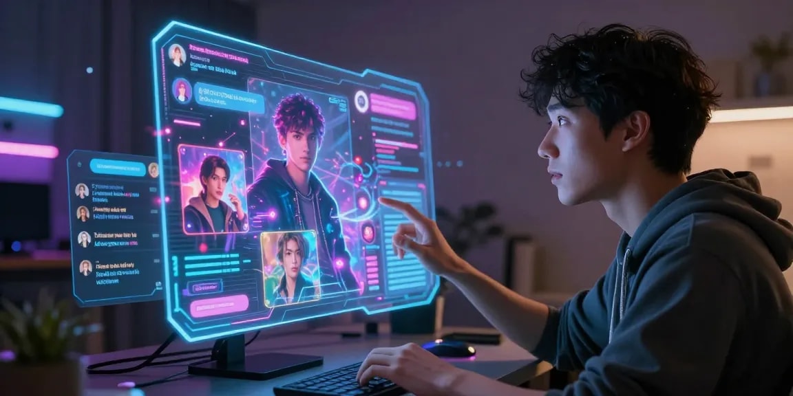Engaging interaction with AI chat NSFW characters in a futuristic digital environment.