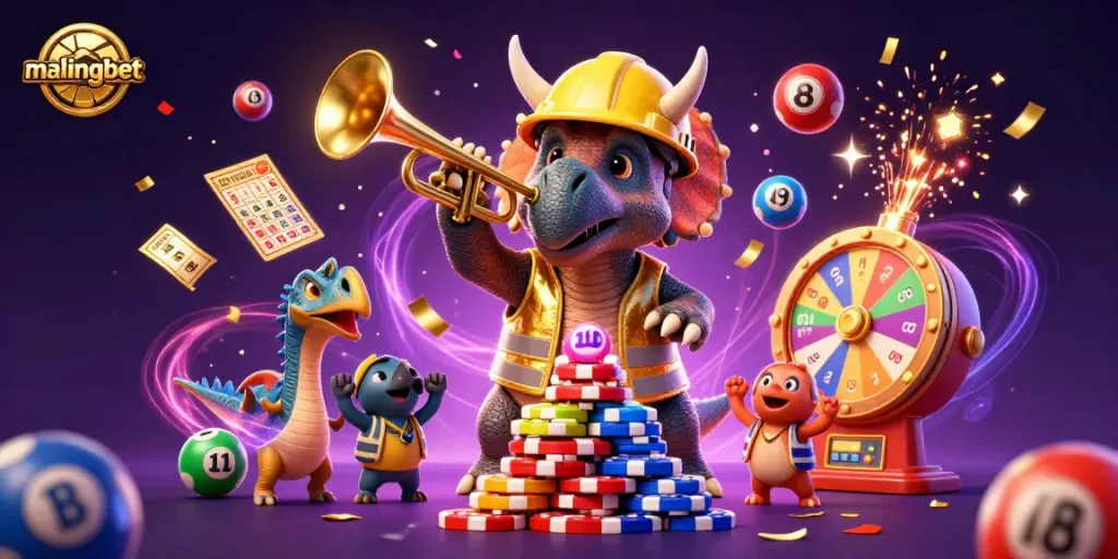 Malingbet memberikan keseruan dengan dino kartun merayakan jackpot di dunia kasino.