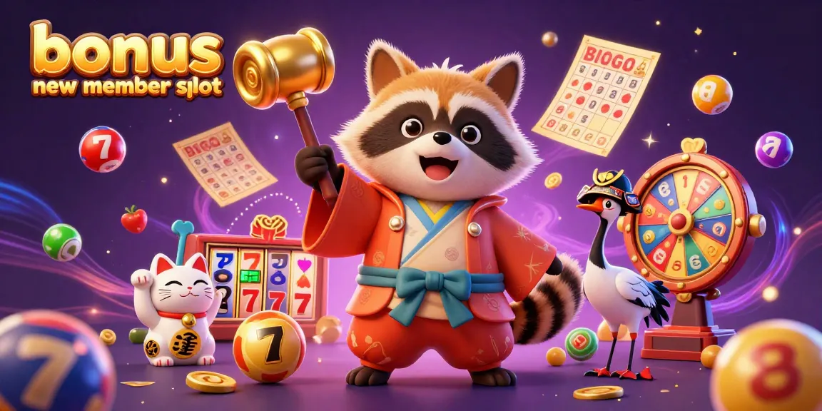 Spin colorful reels for the bonus new member slot at a lively 3D casino scene with lucky symbols.