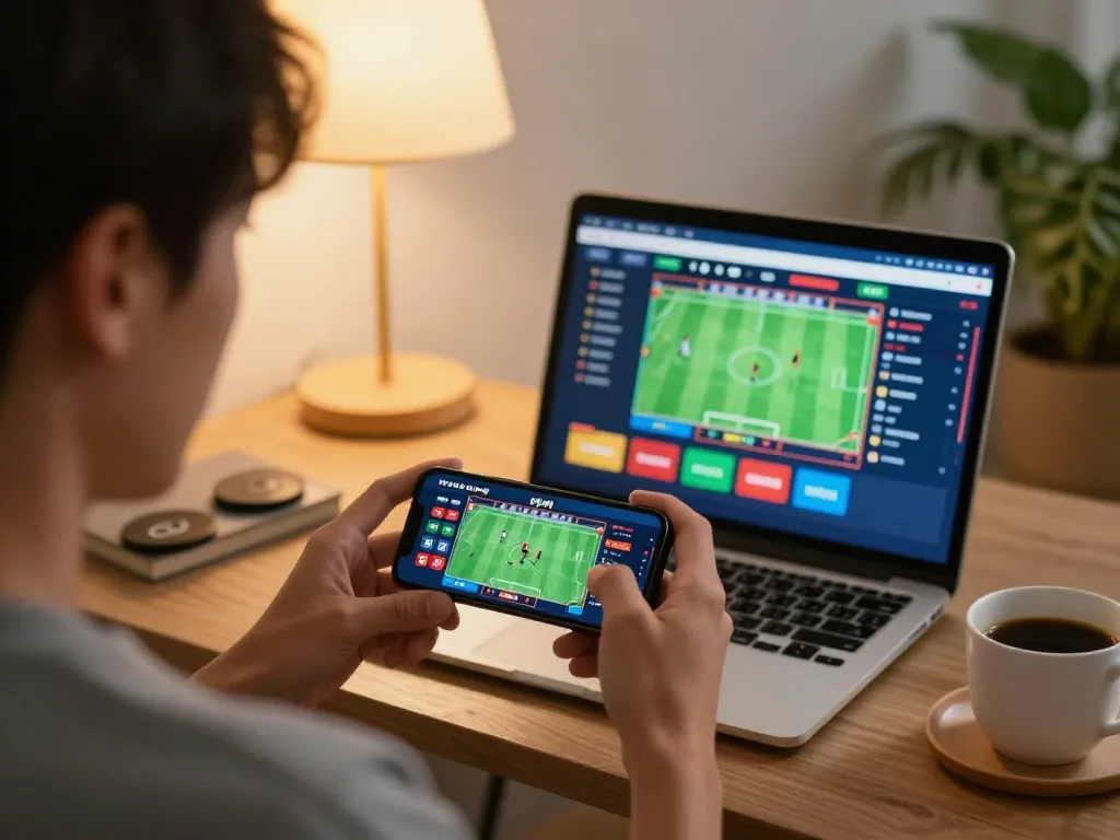 Engaged player using smartphone for yowes jp live betting in a cozy home setting