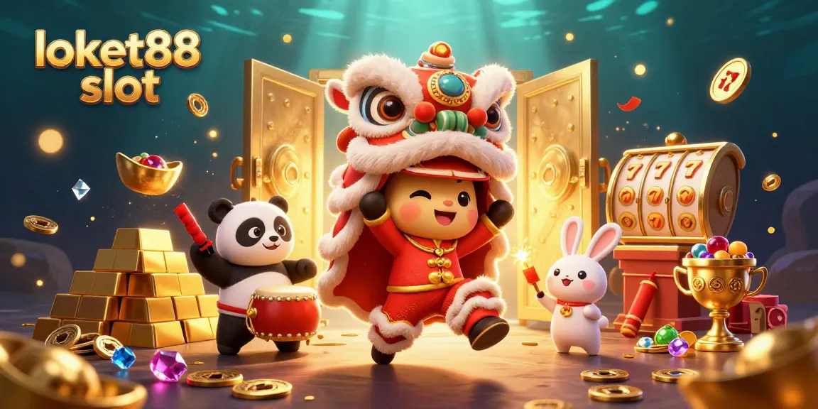Experience big wins with loket88 slot in this vibrant and exciting digital casino scene featuring lucky charm characters.