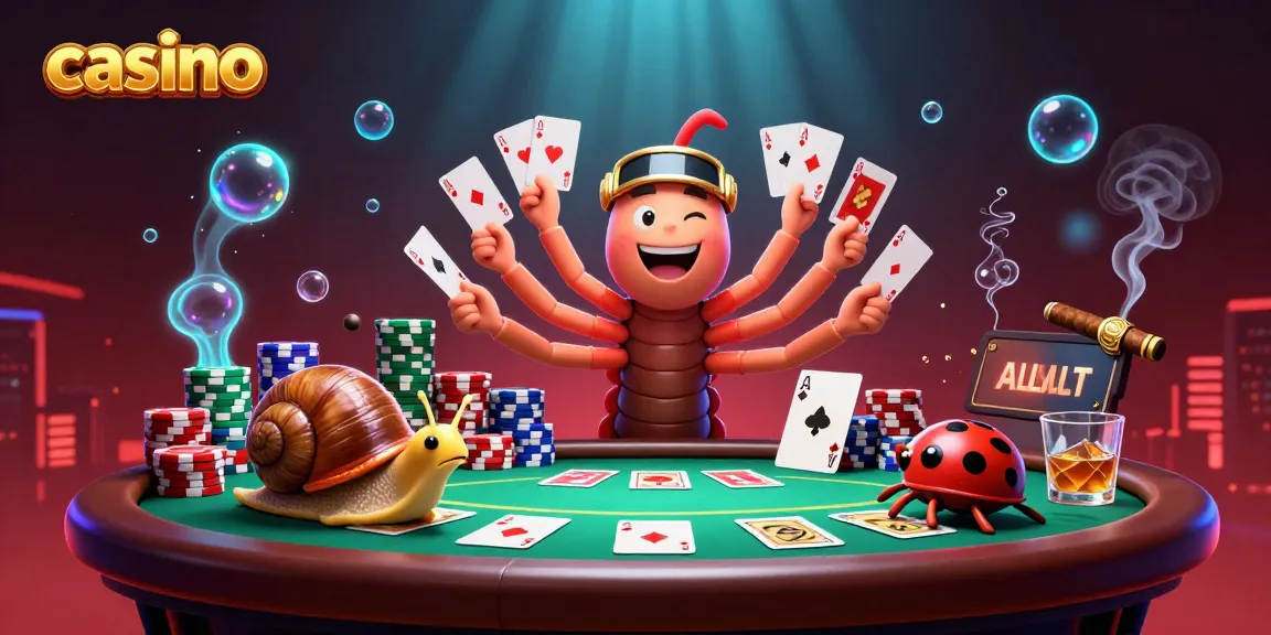 Experience exciting casino games with a vibrant dealer scene featuring cards and chips.