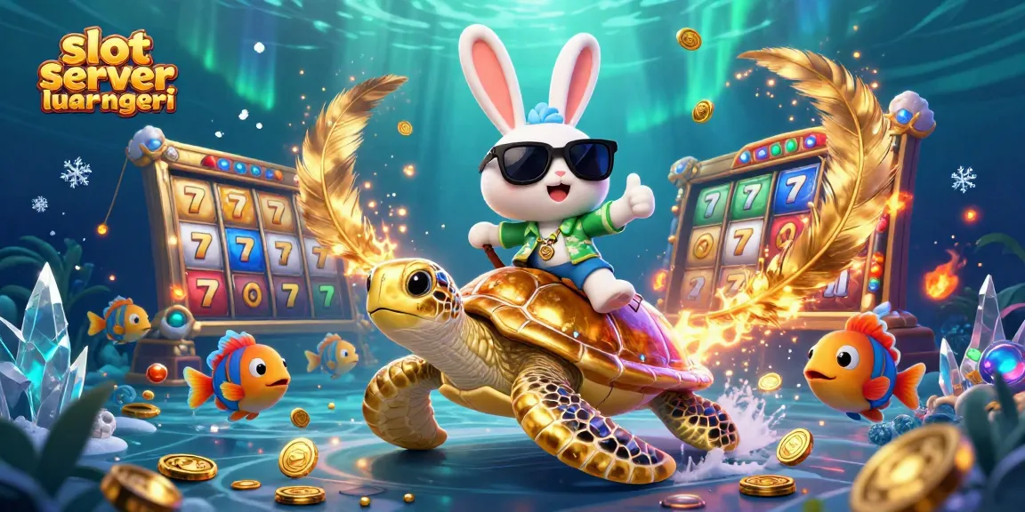 Win big with slot server luar negeri as a lucky rabbit rides a golden turtle in a vibrant casino scene.