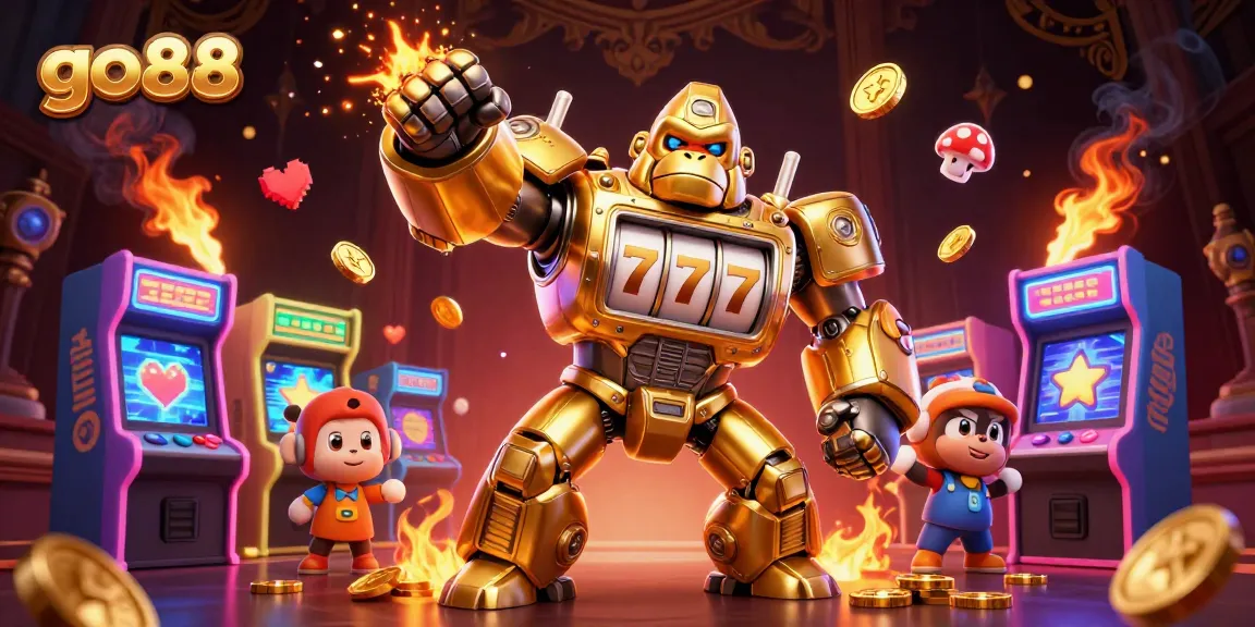 Experience the thrill of go88 with a dynamic 3D gorilla mech illustration set in a colorful gaming scene.