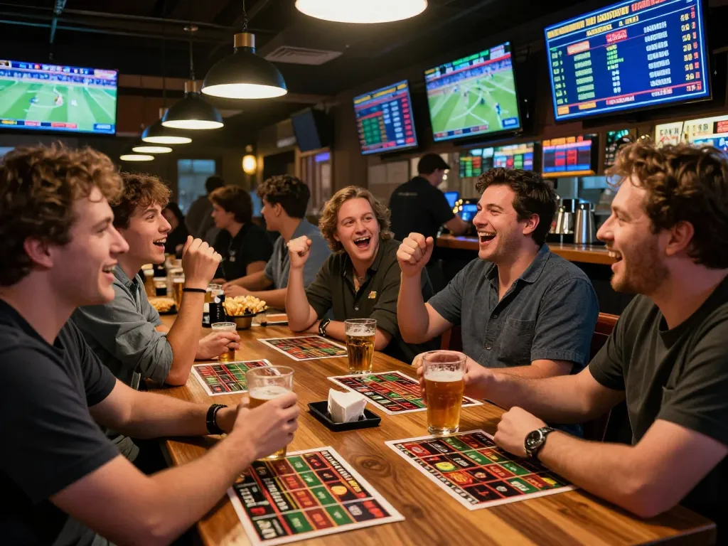 Engaging sports betting scene at Jilipinas with friends placing bets and enjoying games.