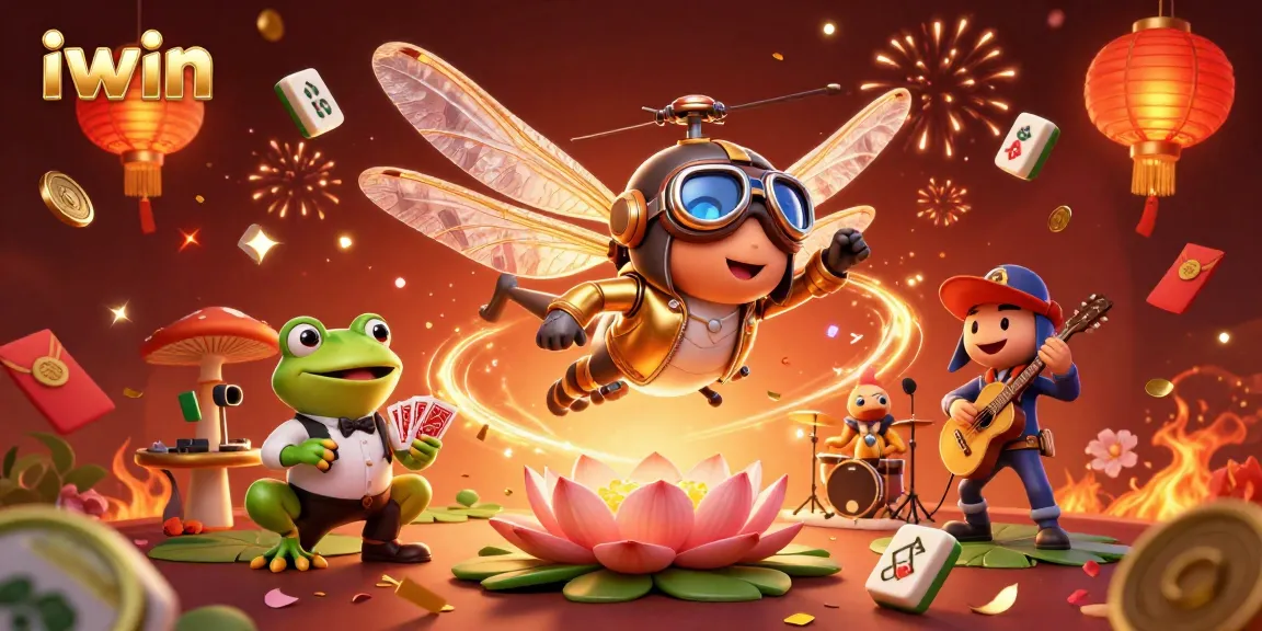 Engage with iwin's vibrant casino scene featuring dynamic characters and festive elements.