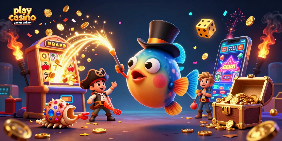 Play casino games online in an exciting 3D cartoon casino scene featuring a glowing anglerfish, pirate shrimp, and gem shell snail.