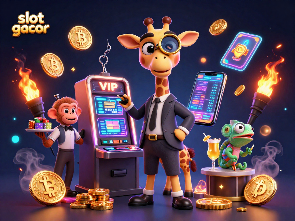Spin to win at slot gacor with a high-roller giraffe in an exciting casino scene!