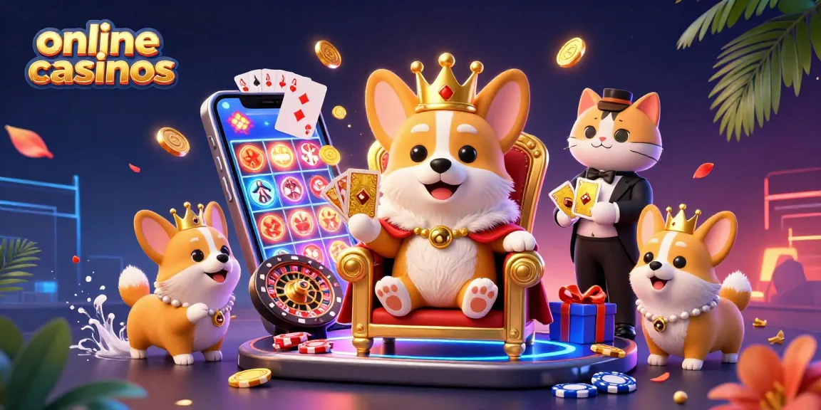 Engage with the excitement of online casinos in a vibrant 3D illustration featuring cartoon characters and dynamic game elements.