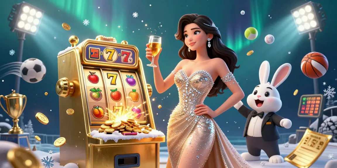Experience the thrill of LODE88 with a glamorous casino scene including a jackpot slot machine and sports betting elements.