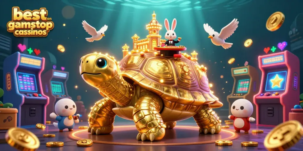 Experience the best non gamstop casinos with this vibrant casino illustration featuring unique characters and gaming elements.