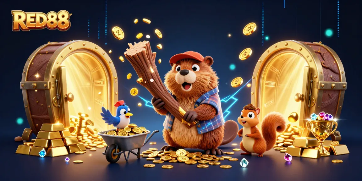 Experience winning moments at RED88 where gold coins rain from the tree in this vibrant casino illustration.