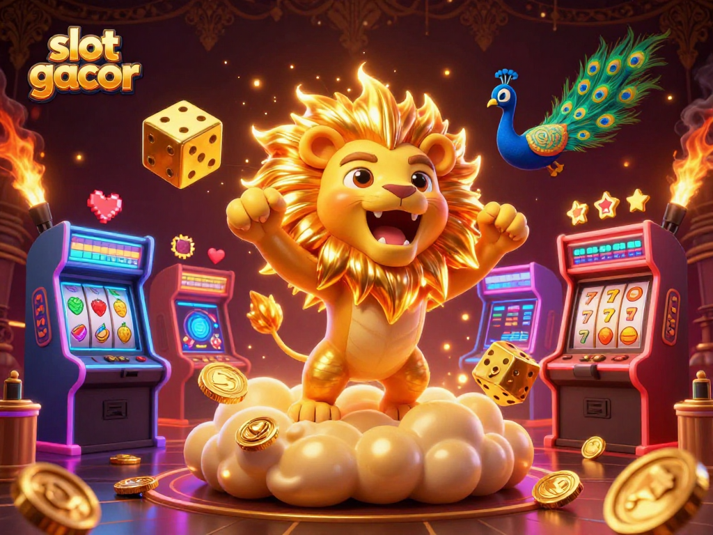 Experience the thrill of slot gacor with golden dice and vibrant casino elements.