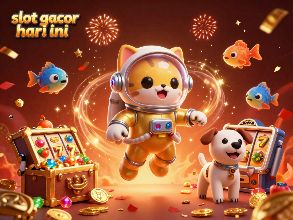 Experience excitement at slot gacor hari ini with vibrant 3D illustration filled with dynamic gaming elements.