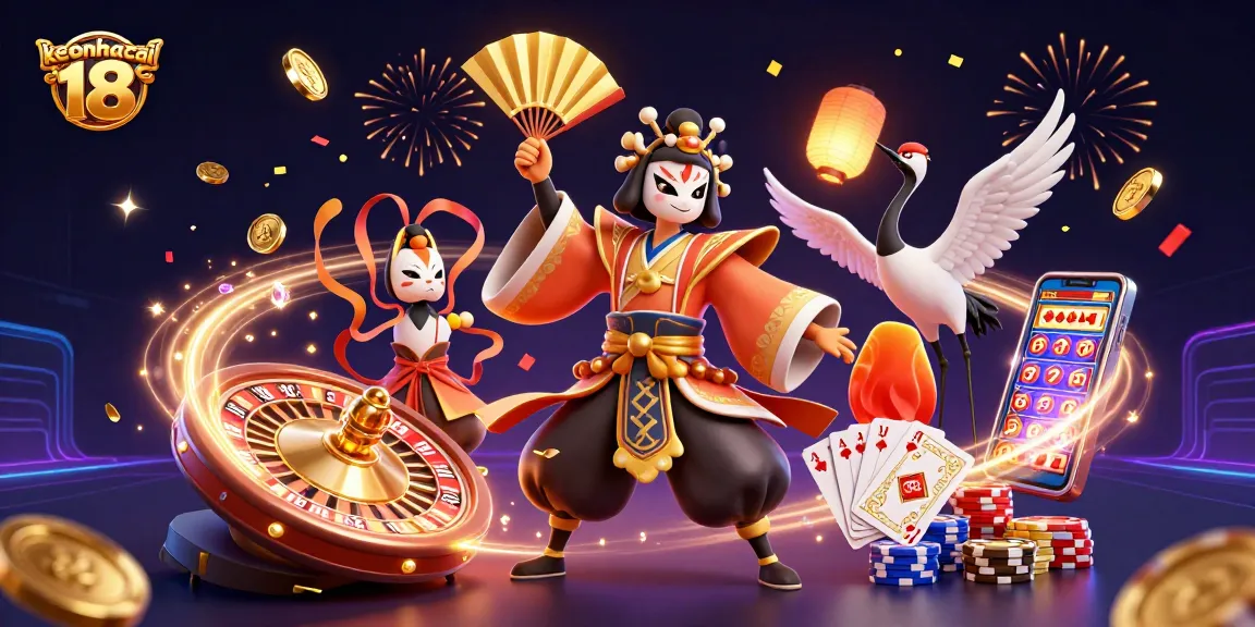 Engage in dynamic gambling action with keonhacai 18's vibrant casino-themed illustration.