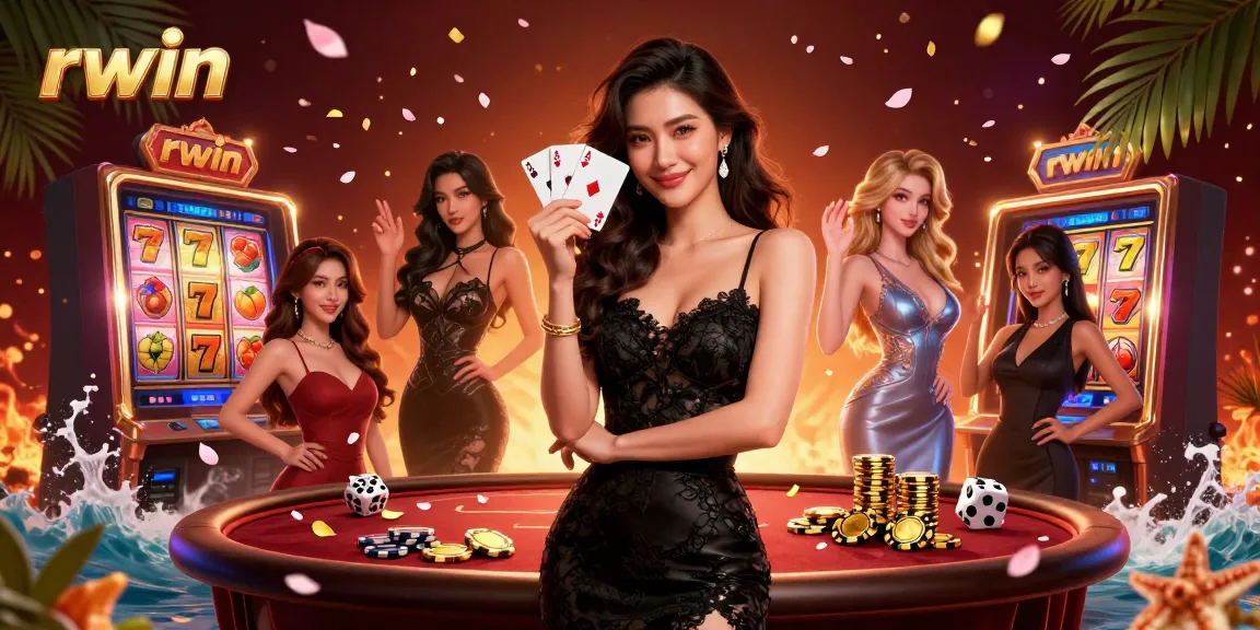 Experience thrilling moments with rwin as an elegant woman holds winning poker cards in a vibrant casino.