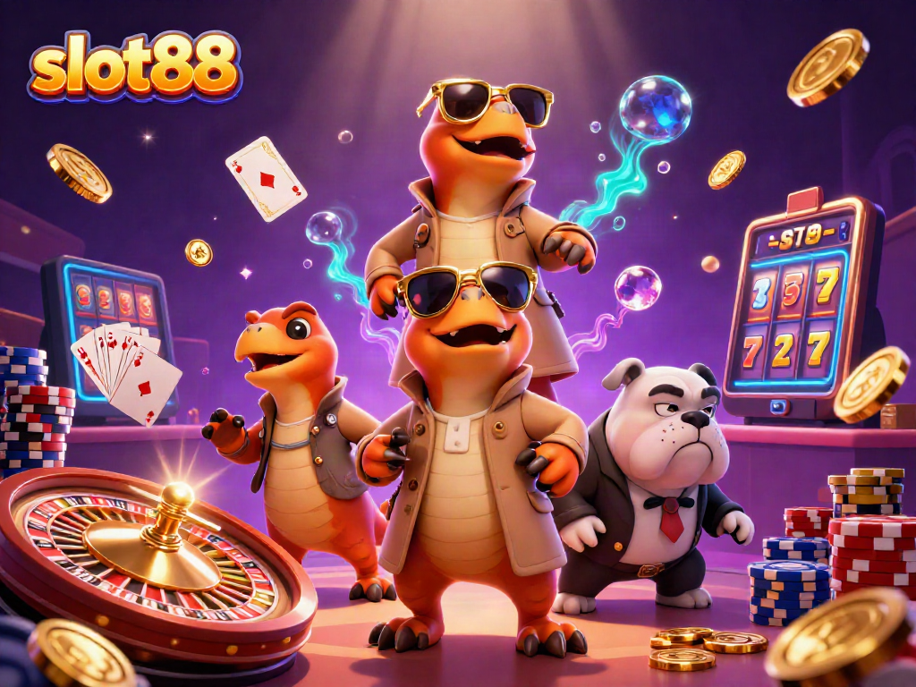 Spin to win with slot88 as raptors in disguise attempt to enter a VIP casino lounge.