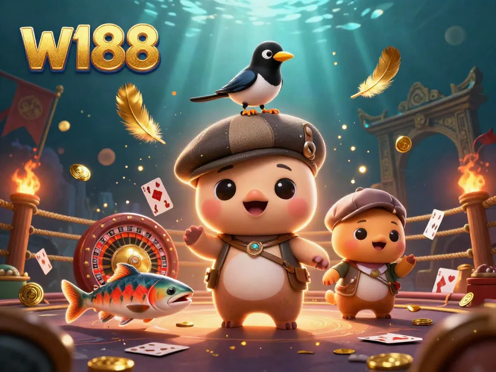 Experience the excitement of w188 with this vibrant 3D illustration featuring a live casino setting.