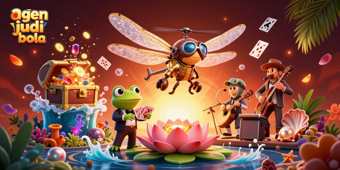 Engage with agen judi bola as the frog dealer interacts in a vibrant casino scene.