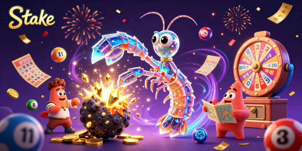 Engage in exciting games at Stake, featuring vibrant casino elements and galactic character action.