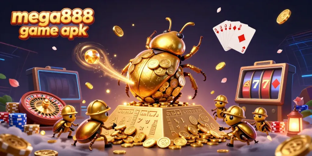 Experience the thrill of gambling with the mega888 game apk in a vibrant 3D casino scene.