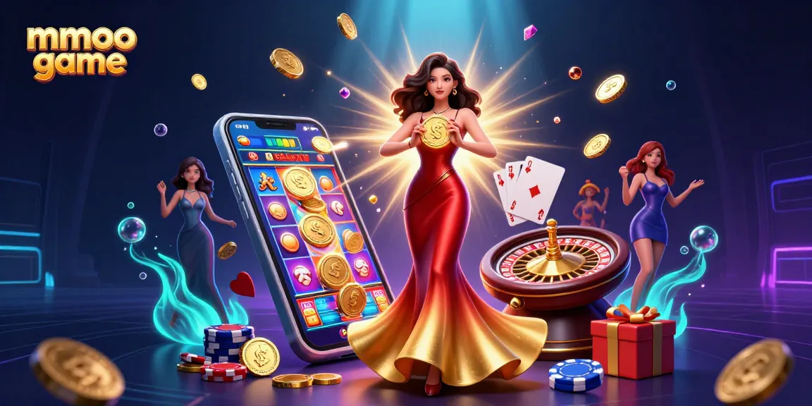 Experience the thrill of the mmoo game with stunning visuals of gold coins and vibrant casino elements.