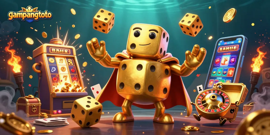 Experience thrilling moments with gampangtoto at our vibrant casino, showcasing golden dice and jackpot excitement.
