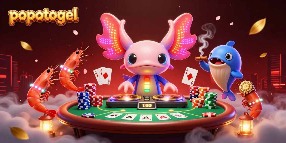 Engage with popotogel in a vibrant 3D scene filled with poker elements and dynamic characters.