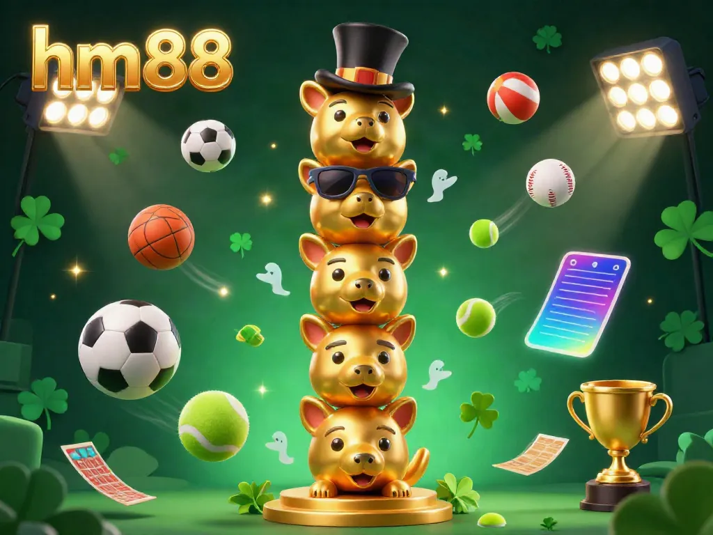 Experience intense casino thrills with hm88 in a vibrant 3D scene featuring animated sports elements.
