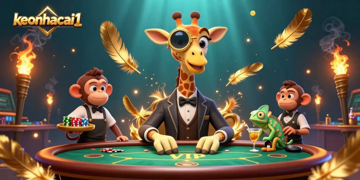 Engage with keonhacai1's vibrant gambling scene featuring a high-roller giraffe and dynamic elements.