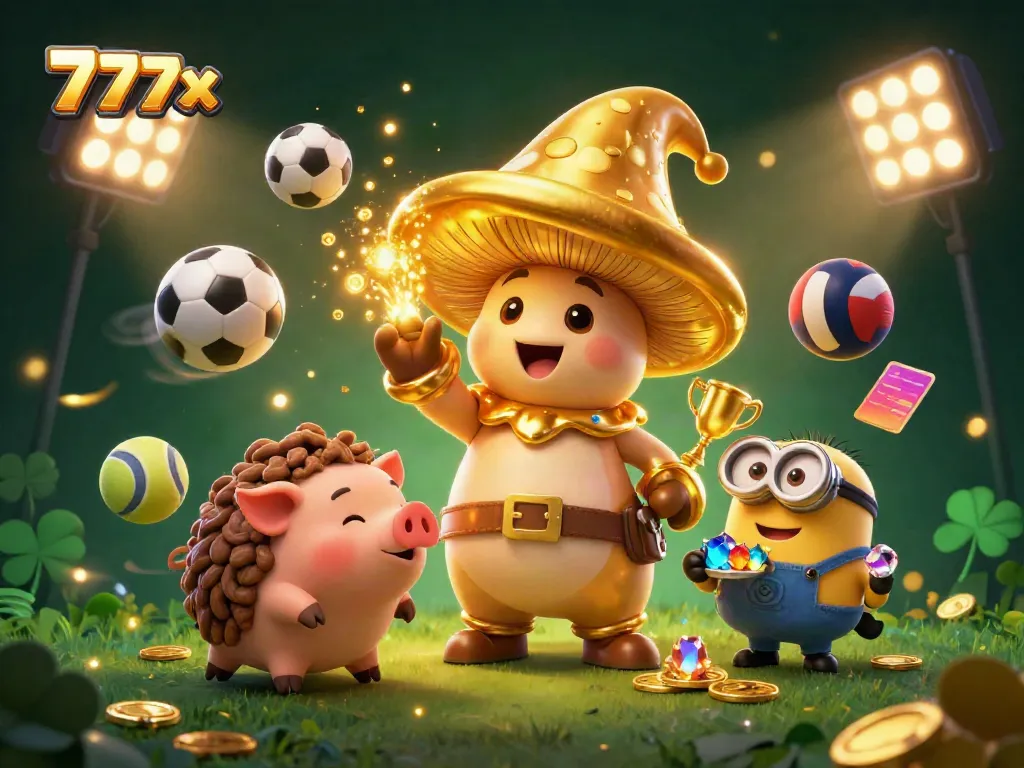 Experience thrilling gameplay at 777x with magical elements and sports excitement in this vibrant casino scene.