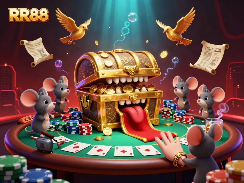 RR88 captures the excitement of gambling with dynamic casino elements in an engaging scene.