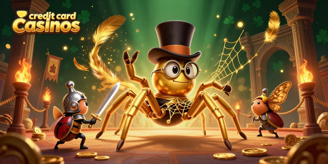 Engage with credit card casinos featuring a golden tarantula, beetle knight, and dynamic gambling elements.