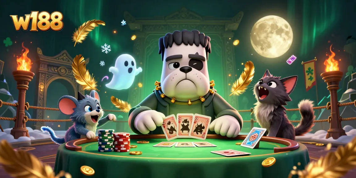 Engage in thrilling games at w188 with captivating characters at a haunted casino table.