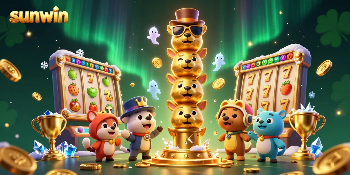 Engage with sunwin's vibrant slots paradise featuring a dynamic 3D totem and rich casino elements.