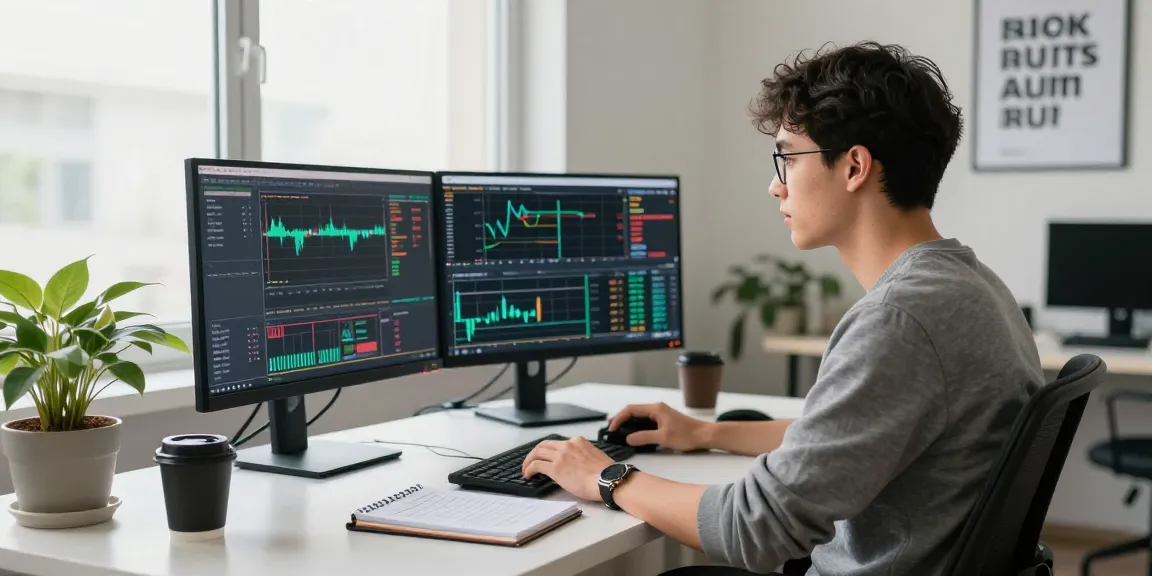 Trader menggunakan platform kakakjudi di home office modern dengan fokus tinggi