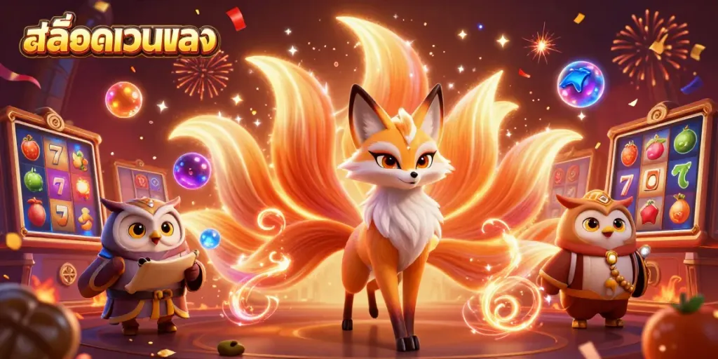 Engage with สล็อตเว็บตรง in a vibrant 3D cartoon scene filled with colorful slot elements and enchanting characters.